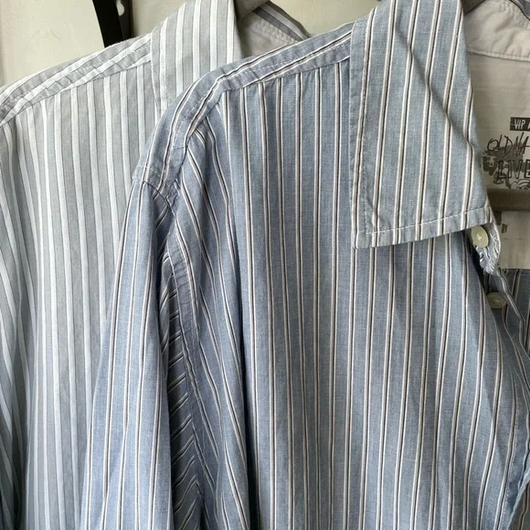 Old Navy Set/2 Blue Gray White Striped Woven Button Down Men’s Dress Shirts XL - Picture 3 of 10